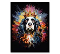 Wall Art Print King Charles Spaniel with Crown Dog Lover Gift Pet Portrait Colourful Artwork Painting Art Framed Artery8 Multi A4