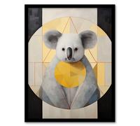 Wall Art Print King Koala Abstract Geometric Animal Portrait Yellow Grey Oil Painting Art Framed Wee Blue Coo Grey A4