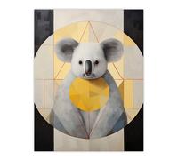 Wall Art Print King Koala Abstract Geometric Animal Portrait Yellow Grey Oil Painting Poster Wee Blue Coo Grey W24 inch x H32 inch