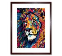 Wall Art Print King of the Jungle Lion Head Psychedelic Folk Portrait Vibrant Colourful Patterns Artwork Framed 9X7 Inch Artery8 Brown W7 inch x H9 inch