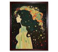 Wall Art Print Klimt Inspired Aurora Borealis Modern Art Framed Artery8 Brown W12 inch x H16 inch
