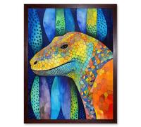 Wall Art Print Komodo Dragon Vibrant Folk Art Watercolour Painting Art Framed Artery8 Brown W12 inch x H16 inch