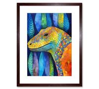 Wall Art Print Komodo Dragon Vibrant Folk Art Watercolour Painting Artwork Framed 9X7 Inch Artery8 Brown W7 inch x H9 inch
