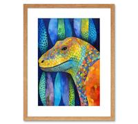 Wall Art Print Komodo Dragon Vibrant Folk Art Watercolour Painting Artwork Framed 9X7 Inch Artery8 Beige W7 inch x H9 inch