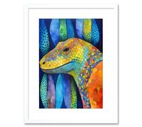 Wall Art Print Komodo Dragon Vibrant Folk Art Watercolour Painting Artwork Framed 9X7 Inch Artery8 White W7 inch x H9 inch