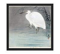 Wall Art Print Koson Ohara Little Egret Bird Japan Woodcut Square Framed Picture 16X16 Inch Artery8 Black W16 inch x H16 inch