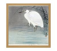 Wall Art Print Koson Ohara Little Egret Bird Japan Woodcut Square Framed Picture 16X16 Inch Artery8 Light Oak W16 inch x H16 inch