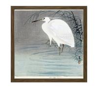 Wall Art Print Koson Ohara Little Egret Bird Japan Woodcut Square Framed Picture 16X16 Inch Artery8 Brown W16 inch x H16 inch