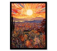 Wall Art Print LA California Sunrise Over San Gabriel And San Bernardino Mountains Artwork Painting Art Framed Artery8 Orange A4