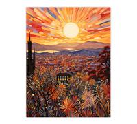 Wall Art Print LA California Sunrise Over San Gabriel And San Bernardino Mountains Artwork Painting Poster Artery8 Orange W24 inch x H32 inch
