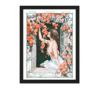 Wall Art Print La Vie Parisienne Window Roses Flowers French Magazine Cover Large Framed Wall Décor Art Artery8 Light Oak W18 inch x H24 inch