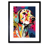 Wall Art Print Labrador Retriever Dog Linocut Colourful Pattern Polka Dot Portrait Modern Artwork Framed 9X7 Inch Artery8 Black W7 inch x H9 inch