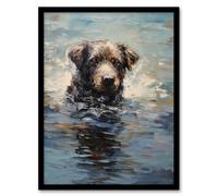 Artery8 Labrador Retriever Swimming Claude Monet Style Dog Oil Painting Artwork Framed Wall Art Print A4