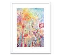 Wall Art Print Lace Pattern Flowers Multicoloured Folk Art Watercolour Painting Artwork Framed 9X7 Inch Artery8 White W7 inch x H9 inch