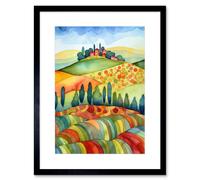 Wall Art Print Landscape Of Tuscany House On The Hill Folk Artwork Framed 9X7 Inch Artery8 Black W7 inch x H9 inch