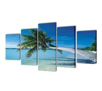 Vidaxl Canvas Wall Print Set Sand Beach With Palm Tree 200 X 100 Cm