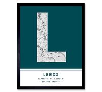 Wall Art Print Leeds England United Kingdom City Map Modern Typography Stylish Letter Framed Word Wee Blue Coo Teal W12 inch x H16 inch
