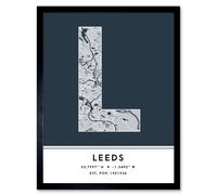 Wall Art Print Leeds England United Kingdom City Map Modern Typography Stylish Letter Framed Word Wee Blue Coo Navy W12 inch x H16 inch