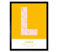 Wall Art Print Leeds England United Kingdom City Map Modern Typography Stylish Letter Framed Word Wee Blue Coo Yellow W12 inch x H16 inch