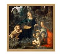 Wall Art Print Leonardo Da Vinci Virgin Of The Rocks Painting Square Framed Picture 16X16 Inch Artery8 Light Oak W16 inch x H16 inch