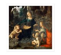 Wall Art Print Leonardo Da Vinci Virgin Of The Rocks Painting Square Framed Picture 16X16 Inch Artery8 White W16 inch x H16 inch