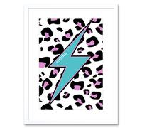 Wall Art Print Leopard Blue and Purple Reverse Strong Art Framed 9x7 inch Artery8 White W7 inch x H9 inch