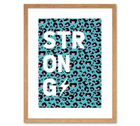Wall Art Print Leopard Blue and Purple Words Strong Art Framed 9x7 inch Artery8 Beige W7 inch x H9 inch
