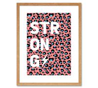 Wall Art Print Leopard Coral And Blue Strong Words Art Black Framed 9x7 inch Artery8 Beige W7 inch x H9 inch