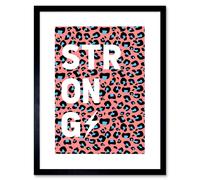 Wall Art Print Leopard Coral And Blue Strong Words Art Black Framed 9x7 inch Artery8 Black W7 inch x H9 inch