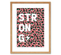 Wall Art Print Leopard Coral And Green Strong Words Art Black Framed 9x7 inch Artery8 Beige W7 inch x H9 inch