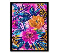 Wall Art Print Leopard Hiding in Floral Pattern Design Art Framed Poster Artery8 Black W12 inch x H16 inch