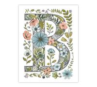 Wall Art Print Letter B in Flowers Pencil Drawing Nature Leaves Floral Word Art For Her Poster Artery8 Multi W24 inch x H32 inch
