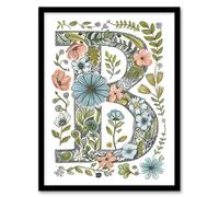 Wall Art Print Letter B in Flowers Pencil Drawing Nature Leaves Floral Word Art Framed Artery8 Multi W12 inch x H16 inch