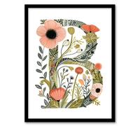 Wall Art Print Letter B in Wildflowers Watercolour Poppies Floral Word Art Framed Artery8 Multi A4