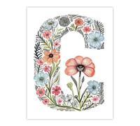 Wall Art Print Letter C in Flowers Watercolour Poppy Nature Floral Word Art For Her Poster Artery8 Multi W24 inch x H32 inch