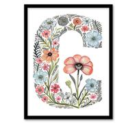Wall Art Print Letter C in Flowers Watercolour Poppy Nature Floral Word Art Framed Artery8 Multi A4