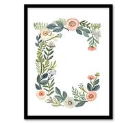 Wall Art Print Letter C in Simple Watercolour Flowers Leaves Floral Word Art Framed Artery8 Multi A4