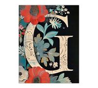 Wall Art Print Letter G with Abstract Flowers Painting Foliage Floral Word Art For Her Poster Artery8 Multi W24 inch x H32 inch
