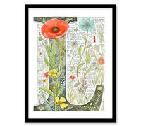 Wall Art Print Letter L in Watercolour Flowers Botanical Book Floral Word Art Framed Artery8 Multi W12 inch x H16 inch