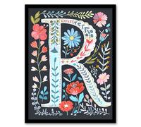 Wall Art Print Letter R in Bright Watercolour Flowers Cute Floral Word Art Framed Artery8 Multi W12 inch x H16 inch