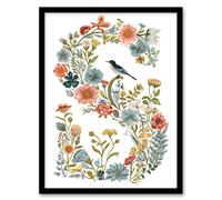 Wall Art Print Letter S in Classic Wildflowers with Bird Elegant Floral Word Art Framed Artery8 Multi A4