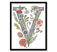 Wall Art Print Letter V Classic Watercolour Wildflowers Elegant Floral Word Art Framed Artery8 Multi W12 inch x H16 inch