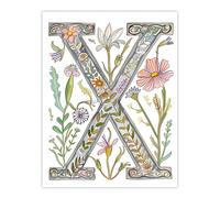 Wall Art Print Letter X in Watercolour Wildflower Garden Rustic Floral Word Art For Her Poster Artery8 Multi W24 inch x H32 inch