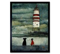 Wall Art Print Lighthouse Keeper's Dog Quirky Grunge Art Framed Artery8 Black W12 inch x H16 inch