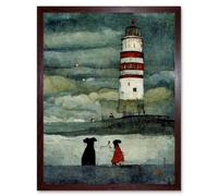 Wall Art Print Lighthouse Keeper's Dog Quirky Grunge Art Framed Artery8 Brown W12 inch x H16 inch
