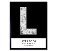 Wall Art Print Liverpool England United Kingdom City Map Modern Typography Stylish Letter Framed Word Wee Blue Coo Black W12 inch x H16 inch