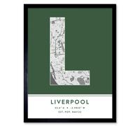 Wee Blue Coo Liverpool England United Kingdom City Map Green Colour Block Modern Typography Stylish Letter Framed Word Wall Art Print Poster for Home Décor CITYMAP1