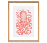 Wall Art Print Living Coral Octopus Art Black Framed 9x7 inch Artery8 Beige W7 inch x H9 inch