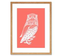 Wall Art Print Living Coral Owls Julie De Graag Art Black Framed 9x7 inch Artery8 Beige W7 inch x H9 inch