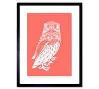 Wall Art Print Living Coral Owls Julie De Graag Art Black Framed 9x7 inch Artery8 Black W7 inch x H9 inch